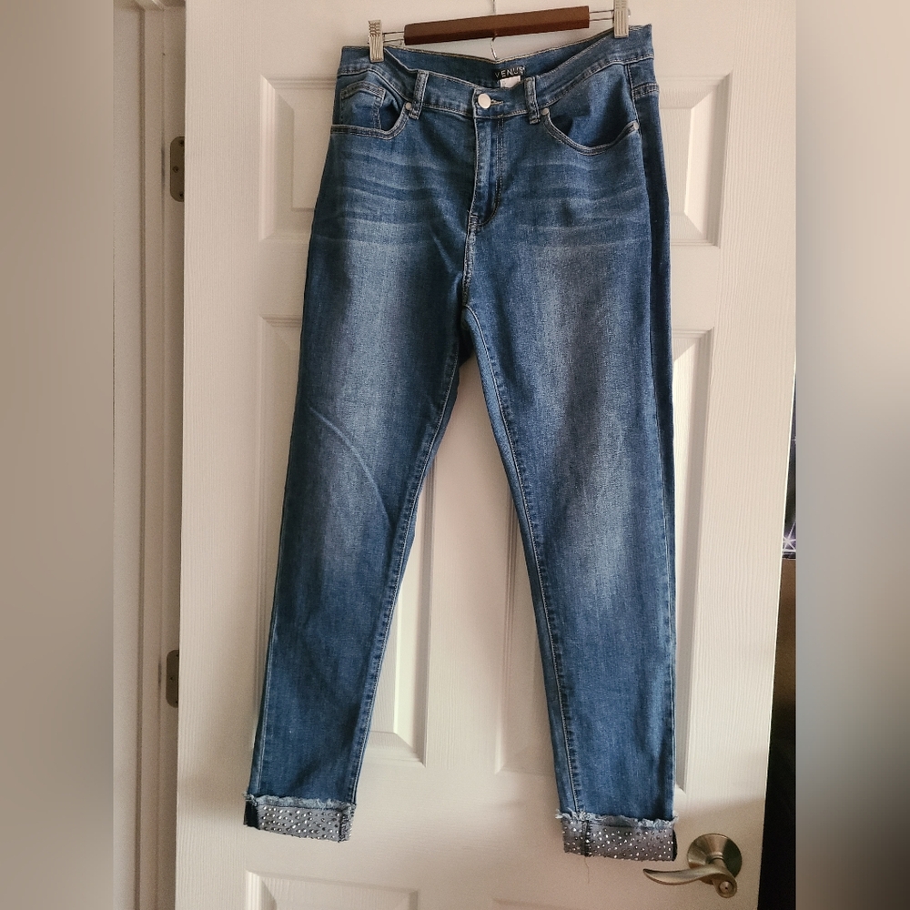 Blue Denim Jeans with Embellished Cuffs